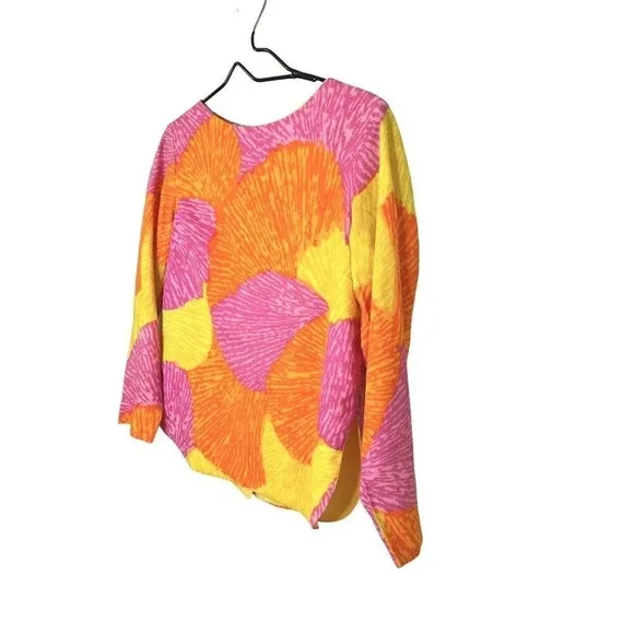 Vintage Joy Stevens Top Blouse 1960s Groovy Gogo Mod Flower Power Button Back - Picture 3 of 15